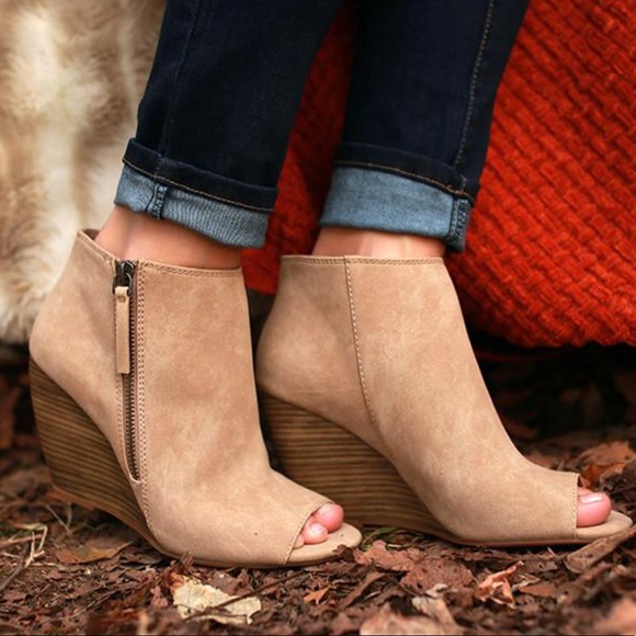Understated Collection Peep Toe Wedge Ankle Bootie - Picture 3 of 4